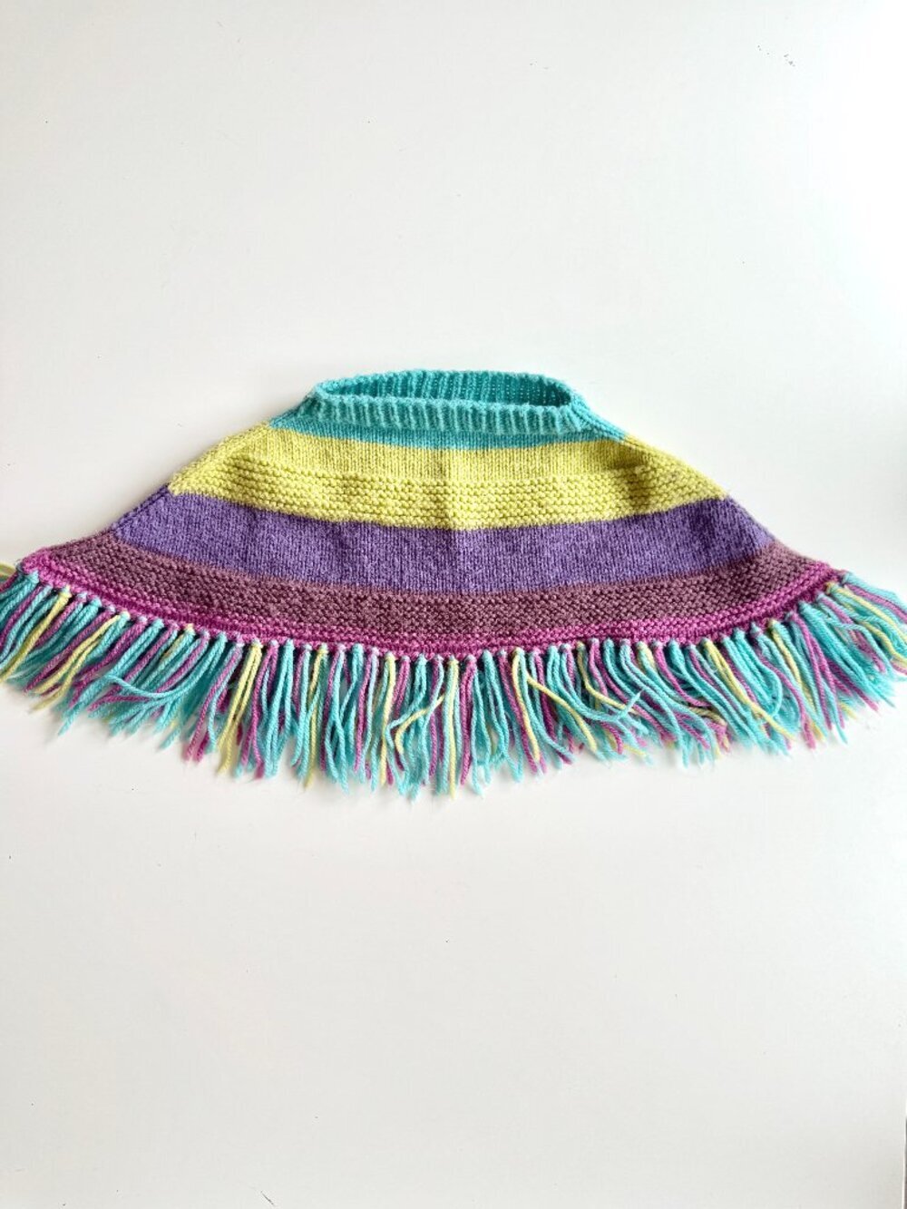 Girls' Handmade Striped Fringed Poncho, One Size
